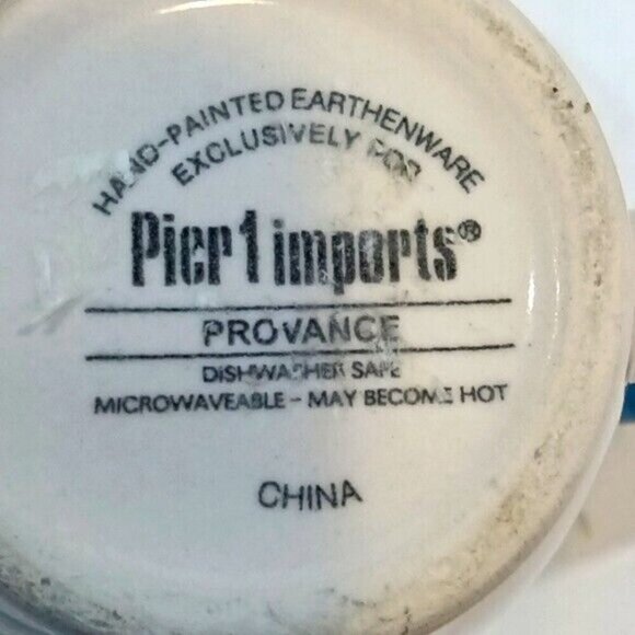 Vintage Pier 1 Imports 'Provence' Hand-painted Earthenware Coffee Mugs Set of 4 - Picture 7 of 8